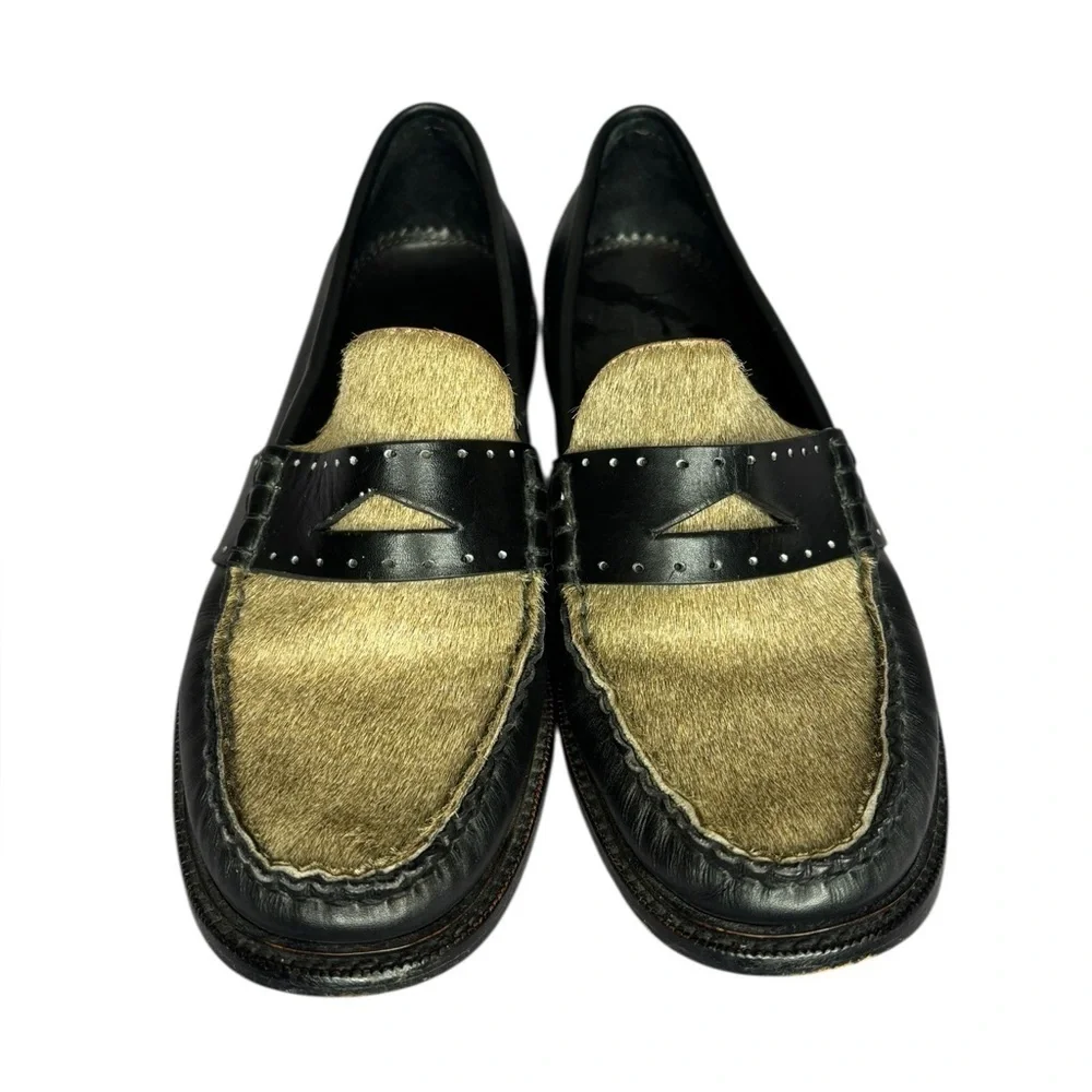 Luxury rag & bone Women’s Black Carter Leather and Calf Hair Loafers 37.5 US 7.5